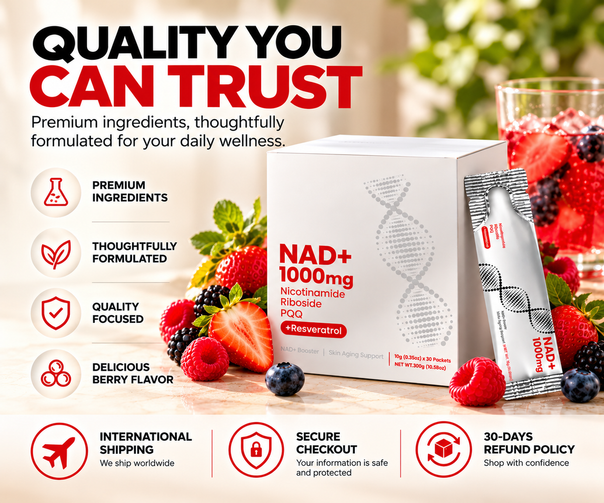 NAD+ Berry Drink Mix – 600mg Nicotinamide Riboside with Resveratrol, Quercetin & PQQ | 30 Servings