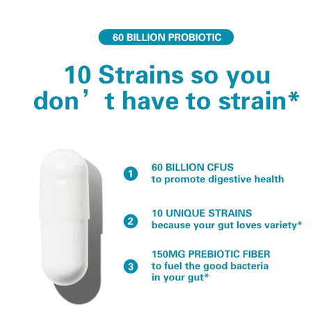 BSYS 60 Billion CFU Probiotic Capsules  Acid-Resistant Stomach-Resistant Formula  Intestinal Delivery Technology  Digestive & Immune Health Support  Daily Gut Wellness Supplement