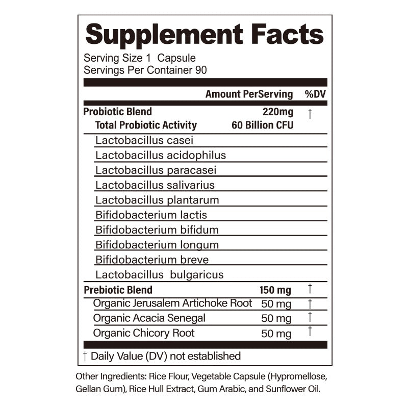 BSYS 60 Billion CFU Probiotic Capsules for Digestive & Immune Health