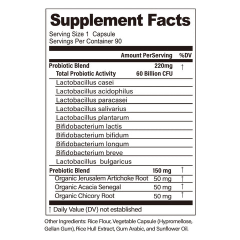 BSYS 60 Billion CFU Probiotic Capsules  Acid-Resistant Stomach-Resistant Formula  Intestinal Delivery Technology  Digestive & Immune Health Support  Daily Gut Wellness Supplement