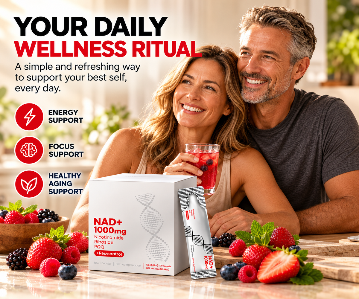 NAD+ Berry Drink Mix – 600mg Nicotinamide Riboside with Resveratrol, Quercetin & PQQ | 30 Servings