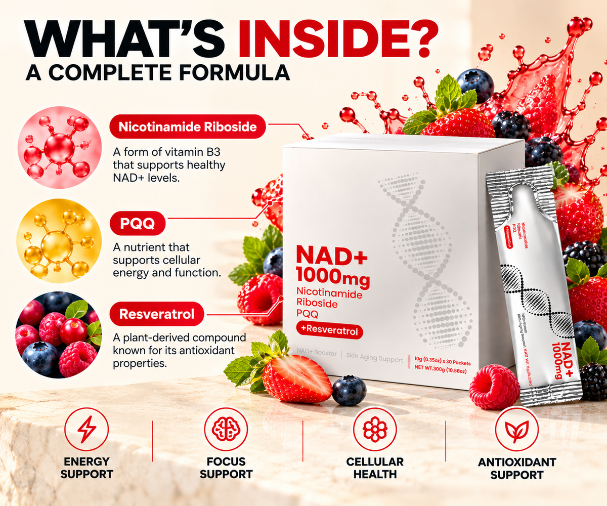 NAD+ Berry Drink Mix – 600mg Nicotinamide Riboside with Resveratrol, Quercetin & PQQ | 30 Servings