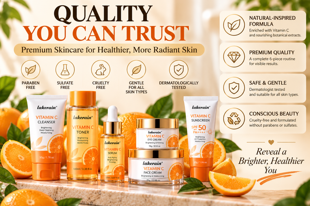 Vitamin C Skincare Set – 6-Piece Facial Care Routine with Cleanser, Toner, Serum, Eye Cream, Face Cream & Sunscreen