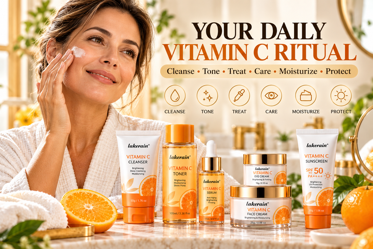 Vitamin C Skincare Set – 6-Piece Facial Care Routine with Cleanser, Toner, Serum, Eye Cream, Face Cream & Sunscreen