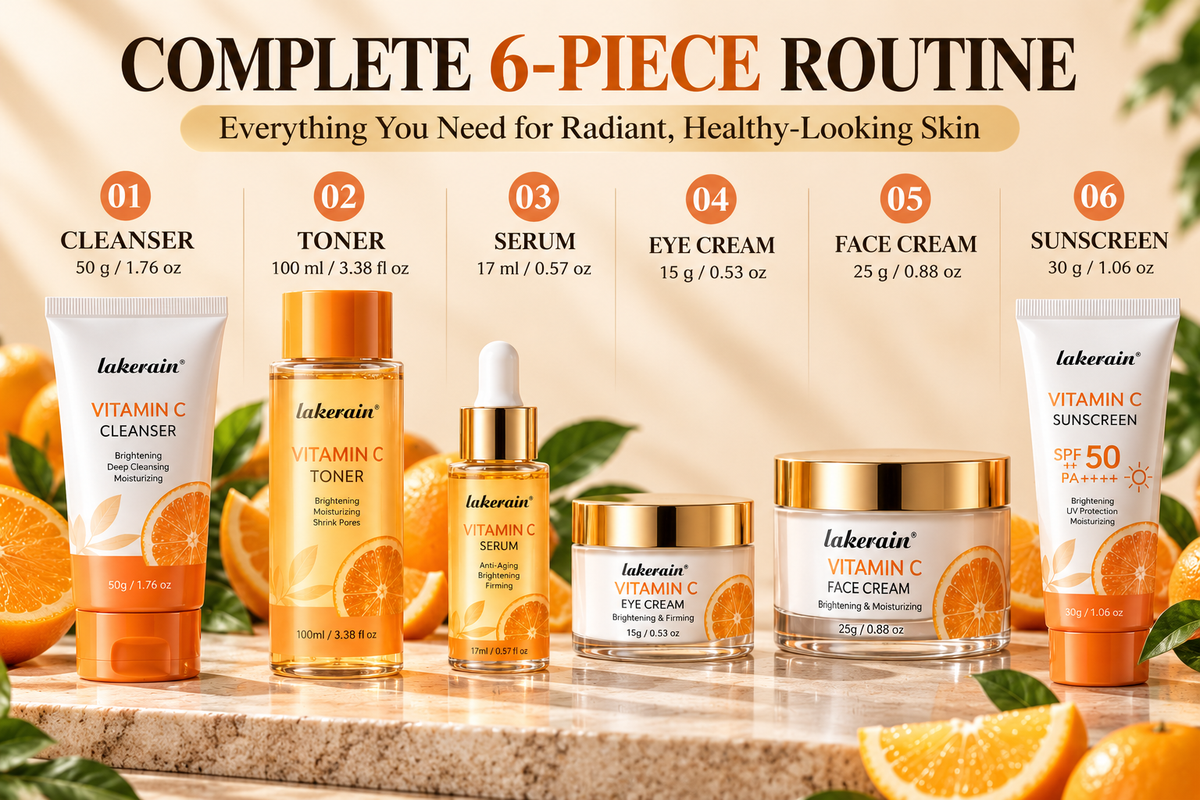 Vitamin C Skincare Set – 6-Piece Facial Care Routine with Cleanser, Toner, Serum, Eye Cream, Face Cream & Sunscreen
