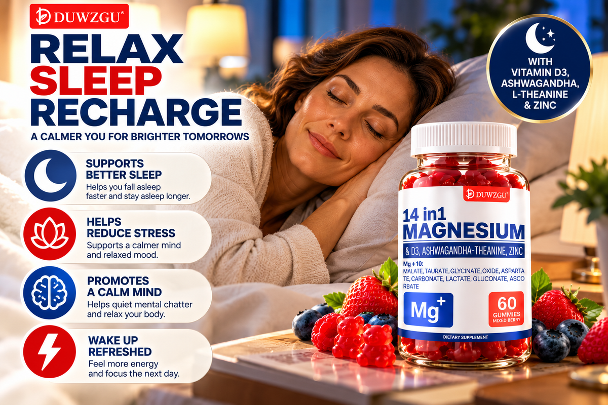 DUWZGU 14-in-1 Magnesium Complex Gummies – 10 Forms of Magnesium, Vitamin D3, Zinc & More