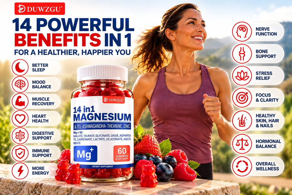 DUWZGU 14-in-1 Magnesium Complex Gummies – 10 Forms of Magnesium, Vitamin D3, Zinc & More